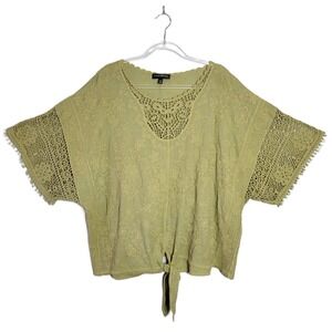 Lane Bryant Embroidered Crochet Tie Front Tunic Top Olive Green Plus Size 22 24